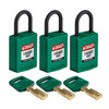 SafeKey Padlocks - Compact, Green, KA - Keyed Alike, Plastic, 25.40 mm, 3 Piece / Box